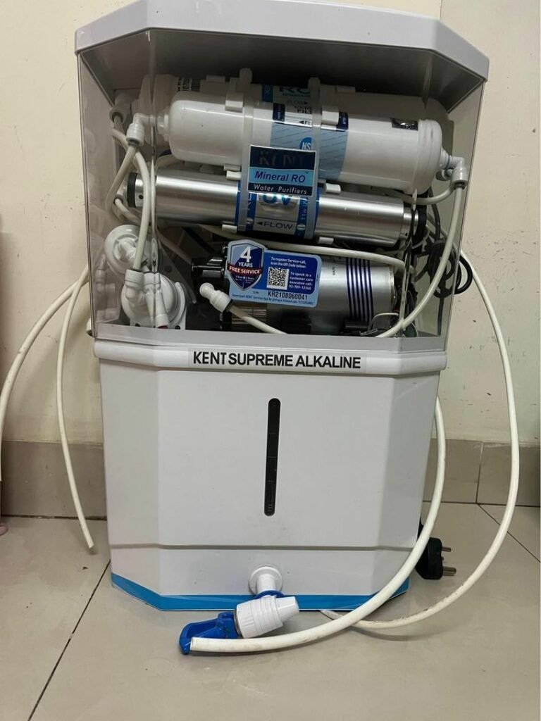 KENT Supreme Alkaline RO Water Purifier with attached hose unboxed